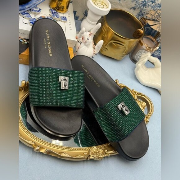 🆕 KURT GEIGER LONDON 🧿 NWOB Brixton Poolslide, Blue Green Crystals - Sz 40 US9 - Picture 8 of 15